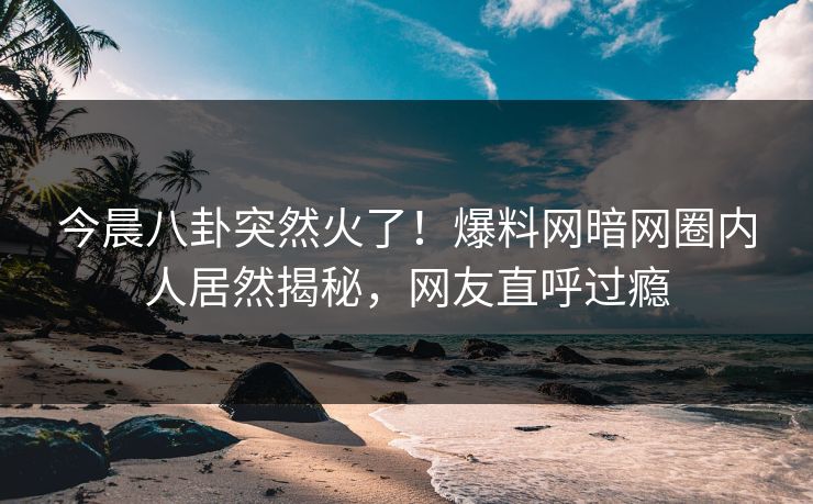 今晨八卦突然火了！爆料网暗网圈内人居然揭秘，网友直呼过瘾