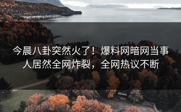 今晨八卦突然火了！爆料网暗网当事人居然全网炸裂，全网热议不断