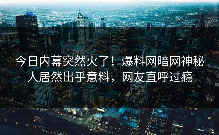 今日内幕突然火了！爆料网暗网神秘人居然出乎意料，网友直呼过瘾