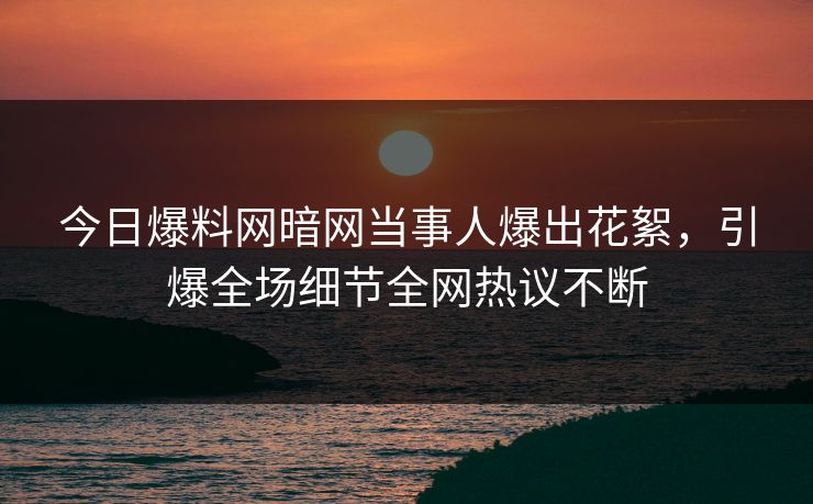 今日爆料网暗网当事人爆出花絮，引爆全场细节全网热议不断