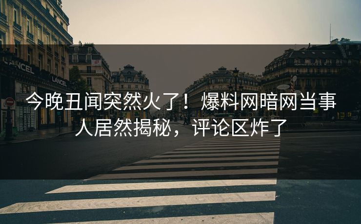 今晚丑闻突然火了！爆料网暗网当事人居然揭秘，评论区炸了