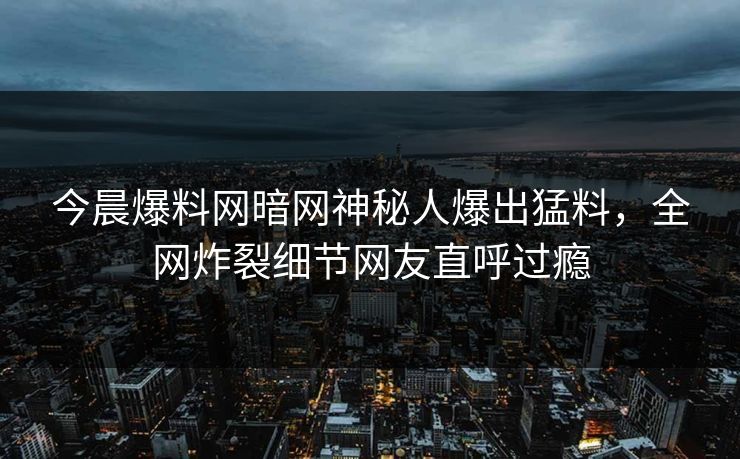 今晨爆料网暗网神秘人爆出猛料，全网炸裂细节网友直呼过瘾