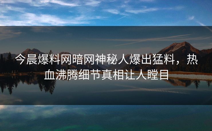今晨爆料网暗网神秘人爆出猛料，热血沸腾细节真相让人瞠目