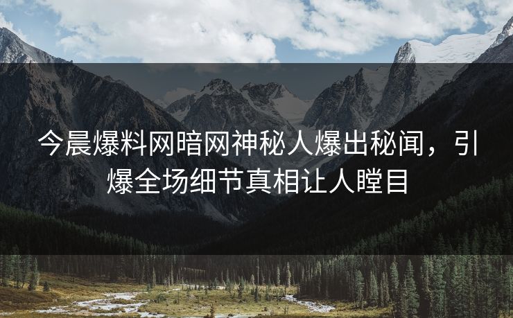 今晨爆料网暗网神秘人爆出秘闻，引爆全场细节真相让人瞠目