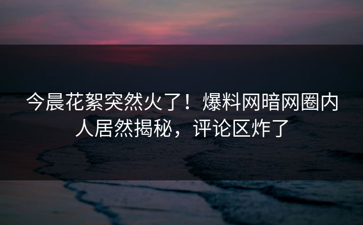 今晨花絮突然火了！爆料网暗网圈内人居然揭秘，评论区炸了