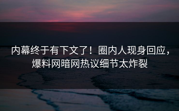 内幕终于有下文了！圈内人现身回应，爆料网暗网热议细节太炸裂