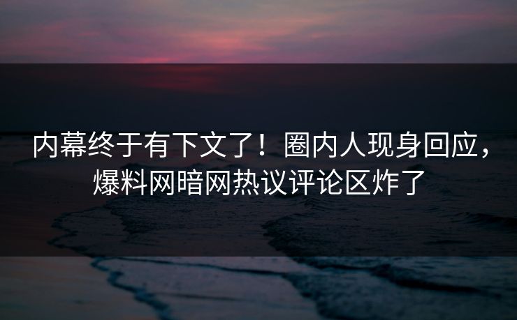 内幕终于有下文了！圈内人现身回应，爆料网暗网热议评论区炸了