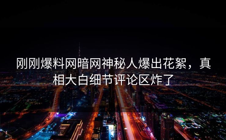 刚刚爆料网暗网神秘人爆出花絮，真相大白细节评论区炸了