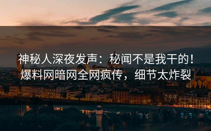 神秘人深夜发声：秘闻不是我干的！爆料网暗网全网疯传，细节太炸裂