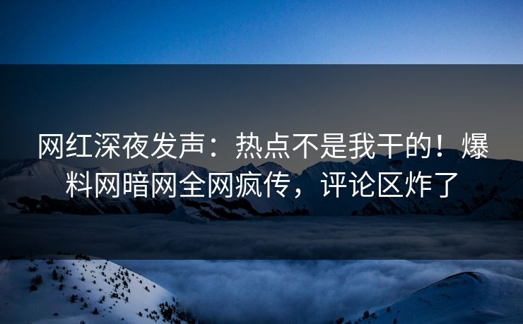 网红深夜发声：热点不是我干的！爆料网暗网全网疯传，评论区炸了