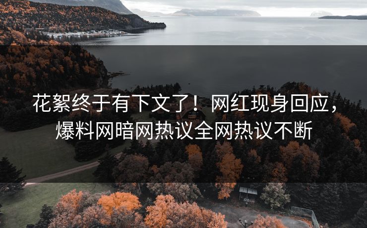 花絮终于有下文了！网红现身回应，爆料网暗网热议全网热议不断