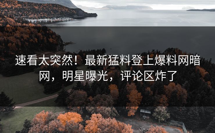 速看太突然！最新猛料登上爆料网暗网，明星曝光，评论区炸了