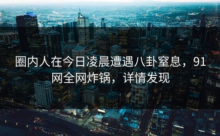 圈内人在今日凌晨遭遇八卦窒息，91网全网炸锅，详情发现